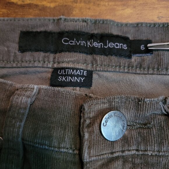 Calvin Klein Jeans Size 6 Corduroy Ultimate Skinny Olive Green Low Rise - Picture 4 of 11